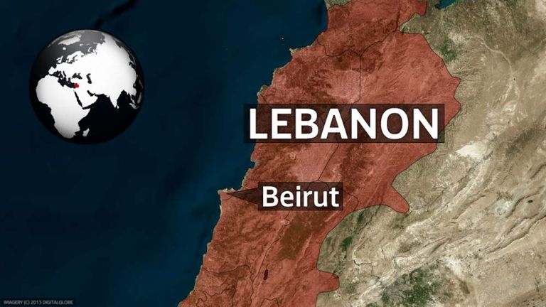 A map showing the location of Beirut, Lebanon