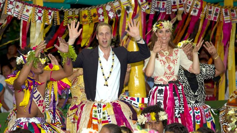 Prince William and wife Kate dance in Tuvalu in South Pacific