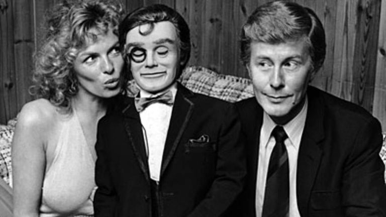 British ventriloquist Ray Alan with his puppet Lord Charles and Norwegian actress Julie Ege