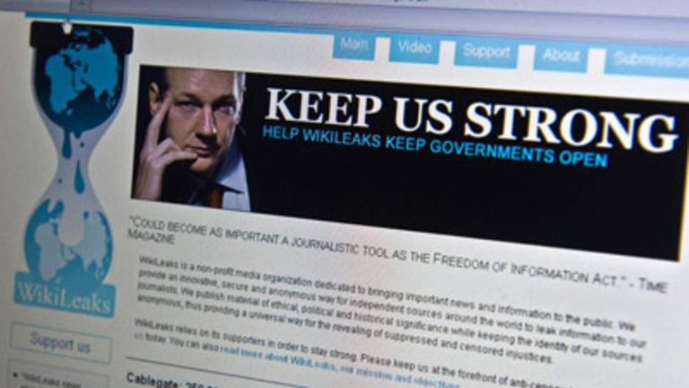 Picture of WikiLeaks founder Julian Assange on the website's homepage.