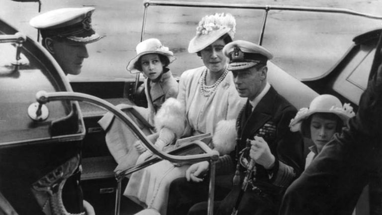 1939: Philip as a naval cadet at Dartmouth College with the Royal family