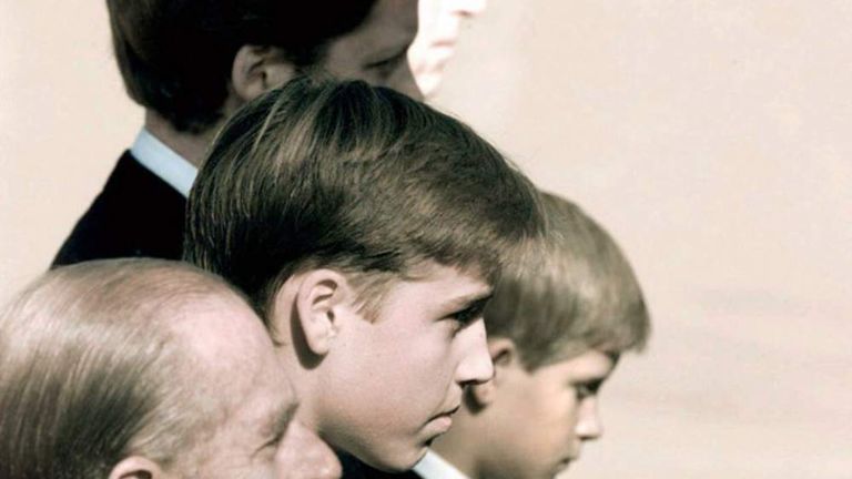 Prince Philip with, his grandsons William and Harry,at the funeral of Lady Diana