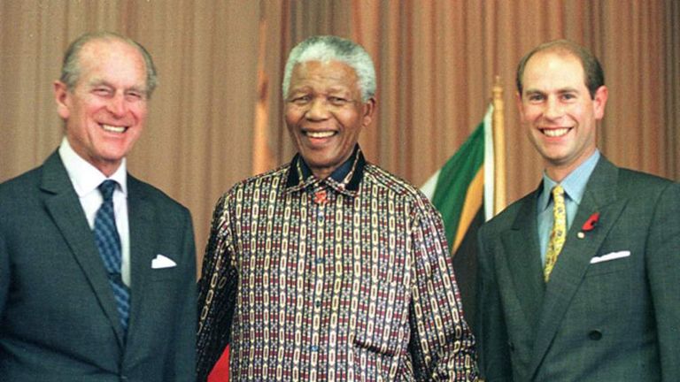 Prince Philip and his son, Prince Edward, with Nelson Mandela 