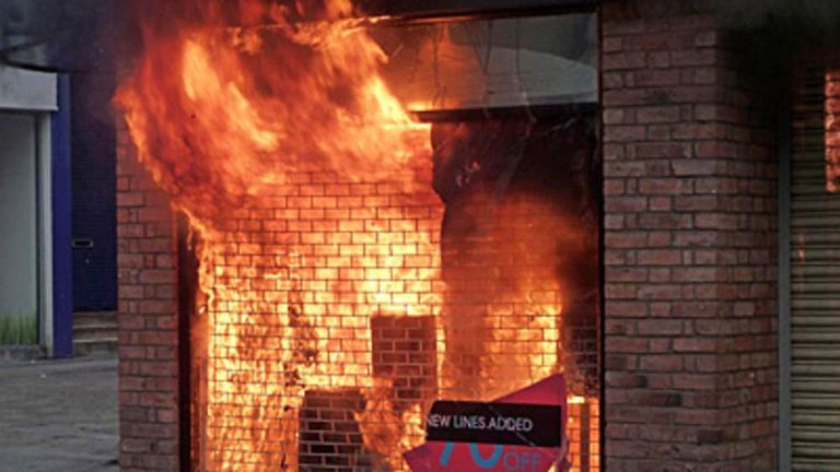 A Miss Selfridge shop on fire in Market Street in Manchester city centre.