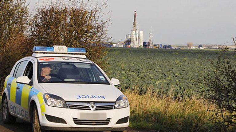 Protesters scale a shale gas rig at Banks, near Southport, Merseyside bringing a halt to work at the Cuadrilla Resources site. 