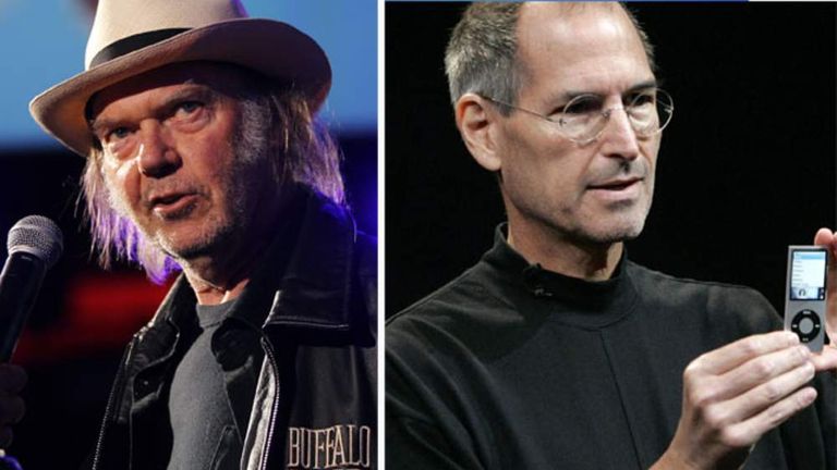 Split of two Reuters images of Steve Jobs and Neil Young