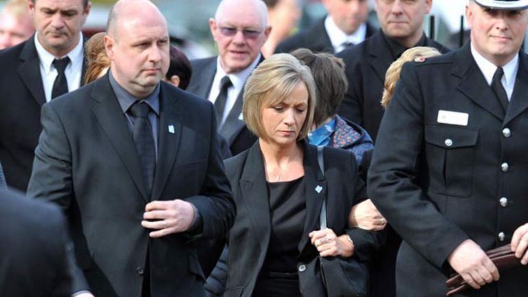 Estranged wife of PC David Rathband attends his funeral at Stafford crematorium