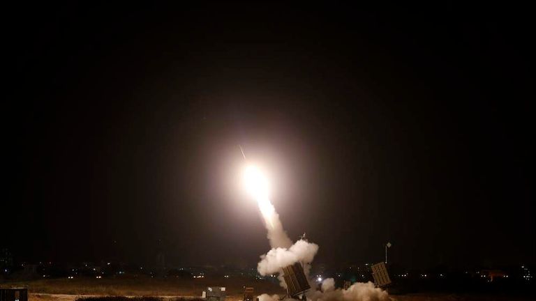 An Iron Dome launcher fires an interceptor rocket in Ashdod