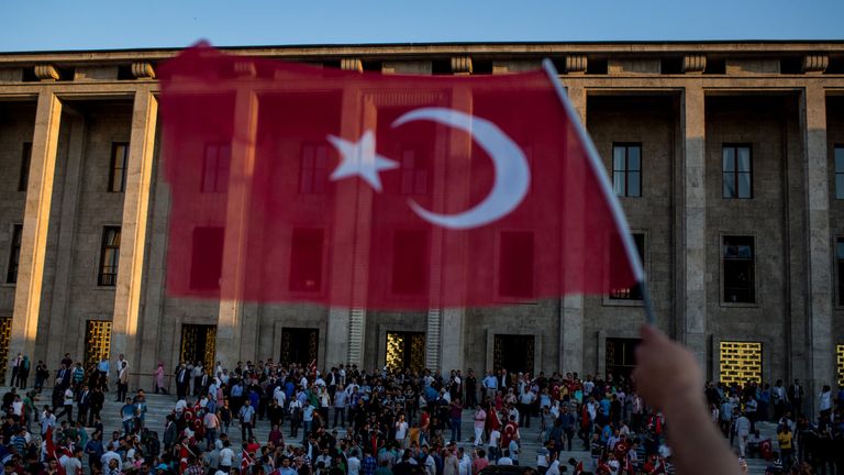 People gather in front of Parliament House, Ankara