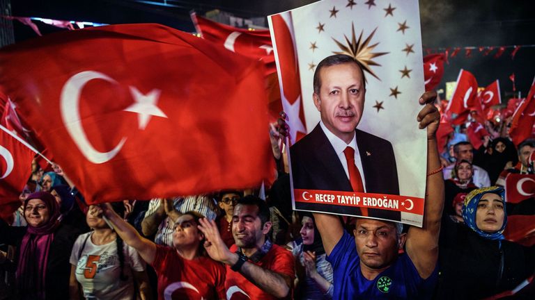 Pro-Erdogan supporters in Taksim Square in Istanbul last week