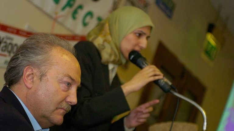 George Galloway and Salma Yaqoob at respect meeting Birmingham. Courtesy of Richard Edkins 02/04/2005