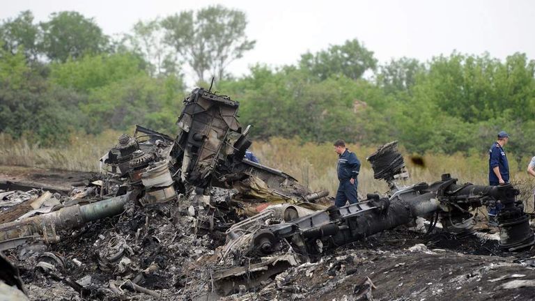 Wreckage of downed Malaysia Airlines flight MH17 in eastern Ukraine
