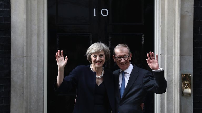 Theresa May and husband Philip wave outside 10 Downing Street