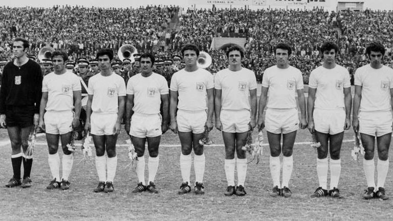 The Israeli side line up for their match against Australia in the 1970 World Cup