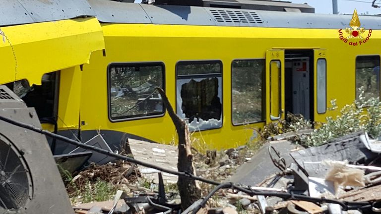 One of the badly damaged carriages badly damaged in the collision
