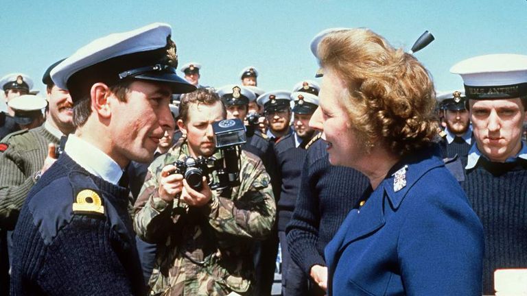 British Prime Minister Margaret Thatcher meets per