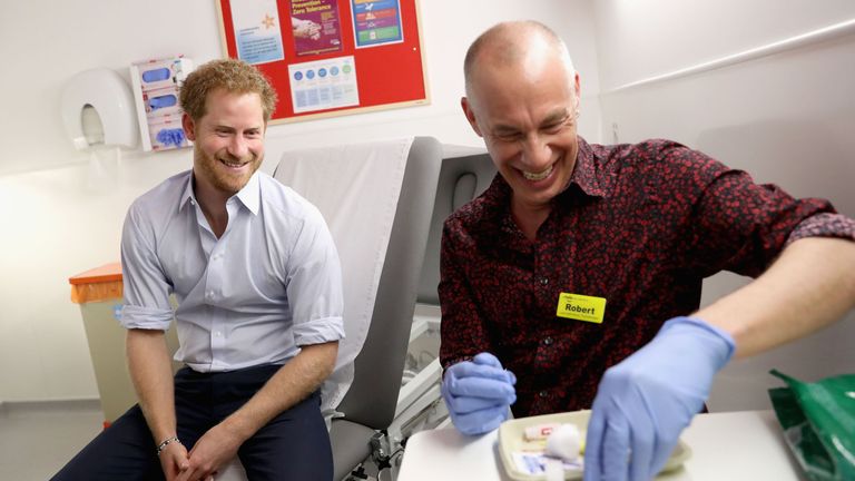 Prince Harry waits for the results of an HIV test during a visit to a sexual health clinic in London