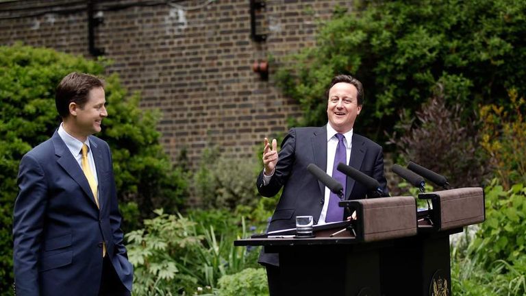 David Cameron and Nick Clegg in the Rose Garden