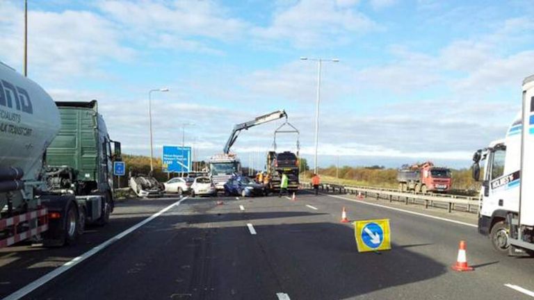 M1 Crash: Seven Hurt And Lorry Driver Arrested | UK News | Sky News