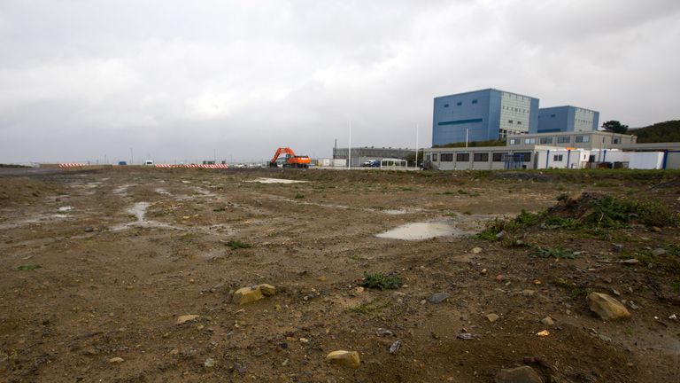 Picture shows Hinkley Point A to the right of development land where the reactors of Hinkly C nuclear power station at Hinkley Point will be built.