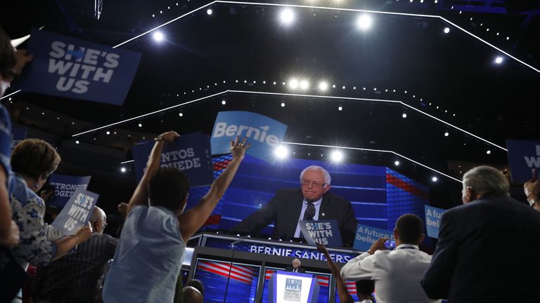 Sanders Clinton Sign Jeers As Sanders Backs Clinton For President | US News | Sky News