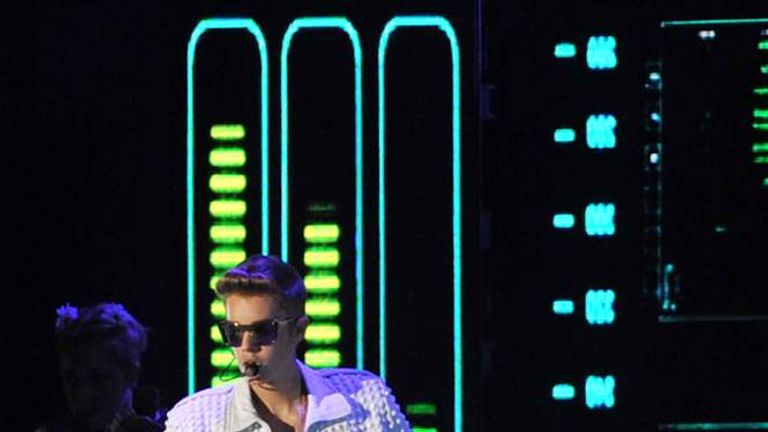Justin Bieber performs during his concert in the Nacional Stadium, in Santiago, Chile