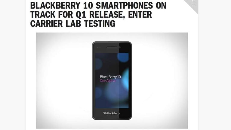 BlackBerry 10 smartphone, as shown on the company website