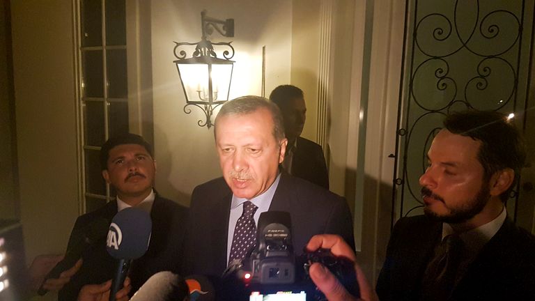 Turkish President Tayyip Erdogan speaks to media in the resort town of Marmaris