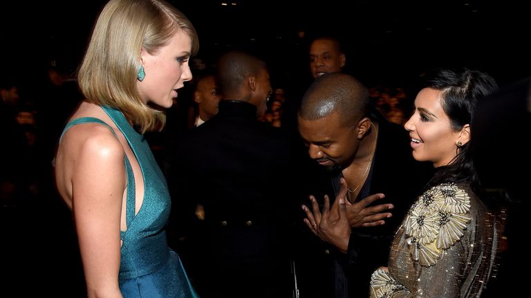 Taylor Swift, Kanye West and Kim Kardashian at the Grammys in 2015