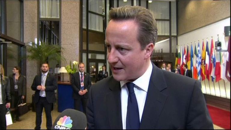 Prime Minister David Cameron after a meeting of EU leaders over Ukraine.