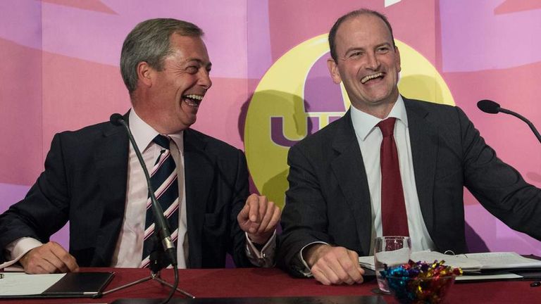 UKIP leader Nigel Farage (left) with  Douglas Carswell (right) during a press conference in central London where the Conservative MP defected to his party