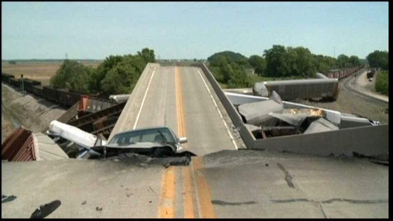 Highway Bridge Collapses As Two Trains Collide | World News | Sky News