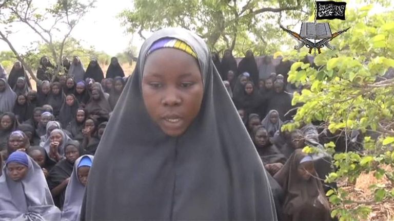 Screengrab of video released showing some of the kidnapped Nigerian schoolgirls