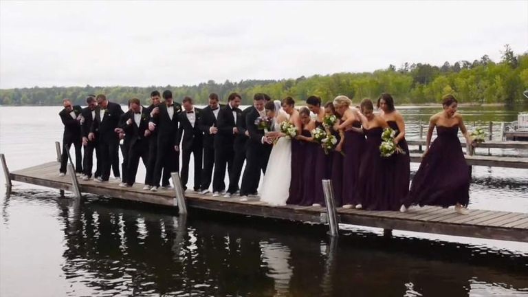 Bride, groom and wedding party fall into lake after jetty collapsed