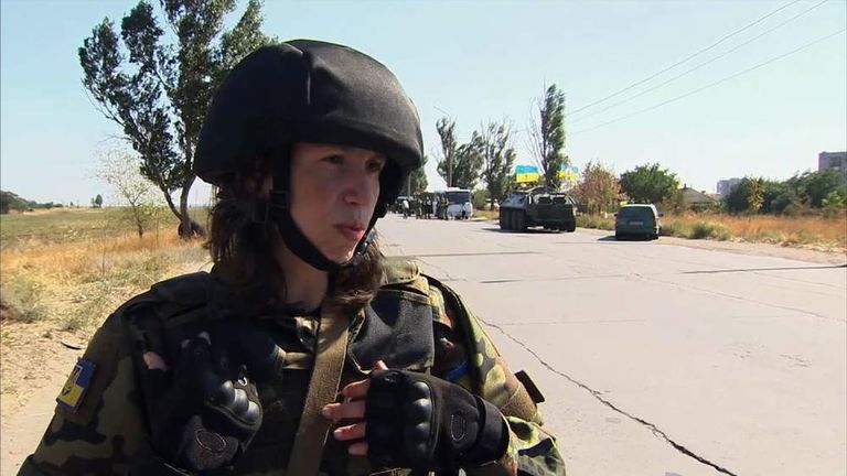 Ukrainian volunteer soldier Tatyana Chornovol talking to Katie Stallard