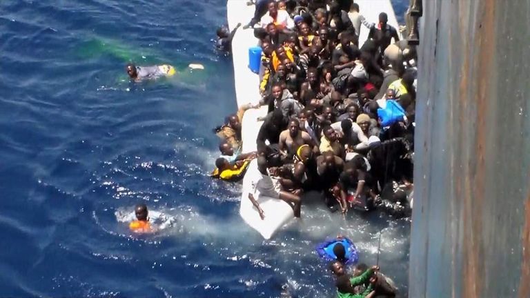Video Shows Migrants Saved From Packed Dinghy | World News | Sky News
