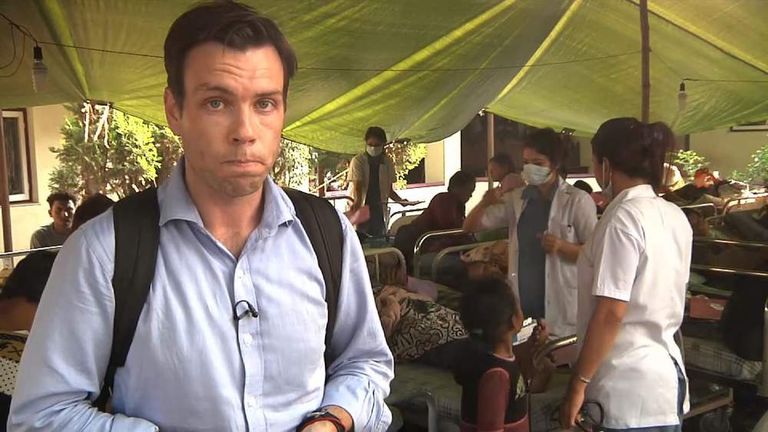 Sky's Mark Stone visits a hospital in Kathmandu, where people injured in the Nepal earthquakes are being treated
