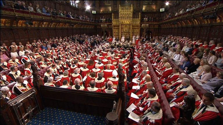 The Queen sits in the House of Lords ahead of the Queen's Speech