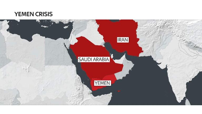 map of yemen and saudia arbia and iran