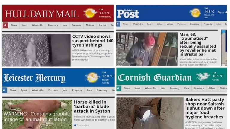 Showing four local newspaper websites home pages