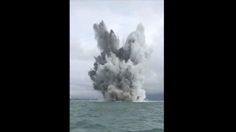 WW2 bomb blown up off Portsmouth is damp squib | UK News | Sky News