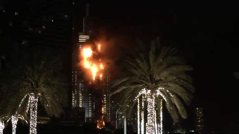 Massive Fire Engulfs Luxury Hotel In Dubai World News Sky News 