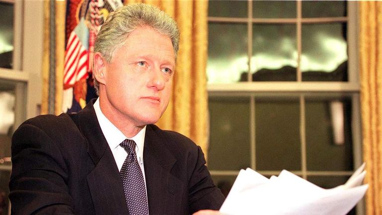 US President Bill Clinton prepares to address the