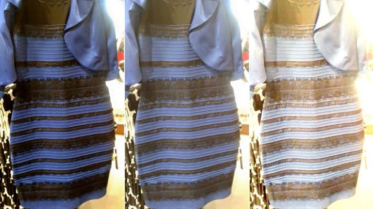 gold and white dress or black and blue