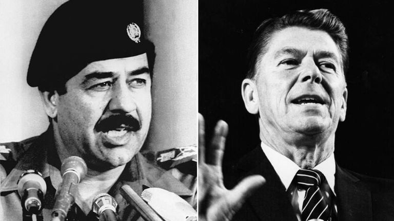 Saddam (L) and Reagan (R)