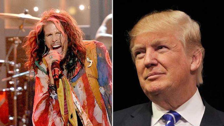 Steven Tyler (left) wants Donald Trump to stop using Aerosmith's Dream On at campaign events.