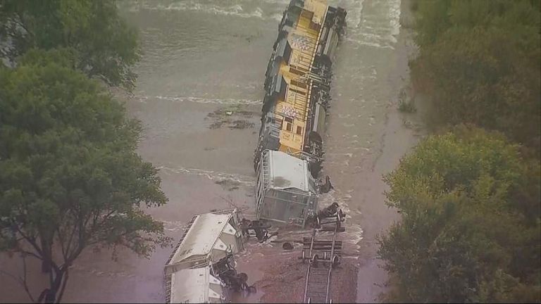 Train Derailed As Texas Hit By Widespread Floods | US News | Sky News