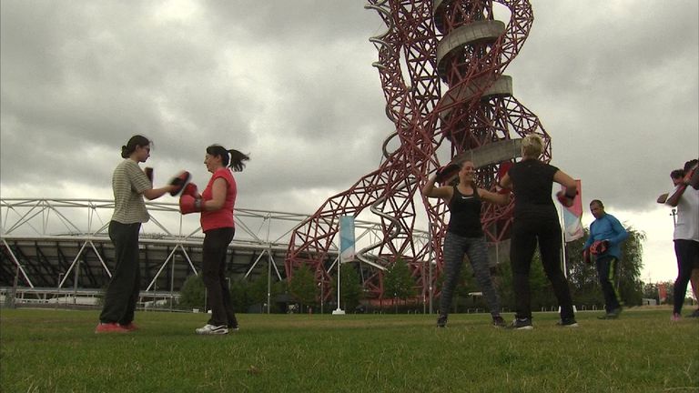 An exercise class at the Olympic Park