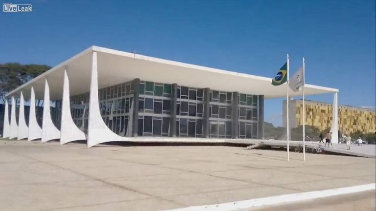 View of Brasilia's supreme court building after windows shattered
