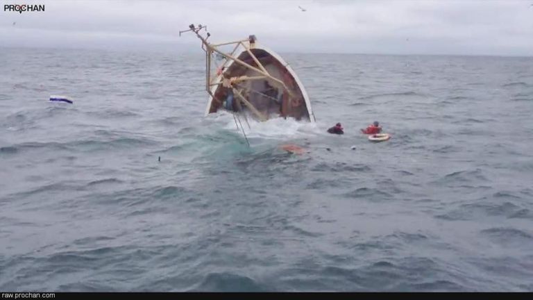 Video Shows Boat Sinking As Crew Rescued | UK News | Sky News